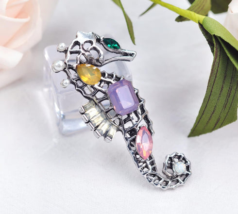 Gyn&Joy Vintage Inspired Created Opal Faux Pearl Ocean Fish Seahorse Brooch Pin...