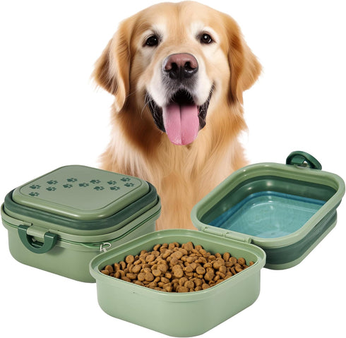 Collapsible Dog Water Bowl 30oz, 2 in 1 Portable Travel Dog Food Bowl with Lid, Easy Carry Loop Handle, Foldable Dog and Cat Food Bowl, Perfect fo...