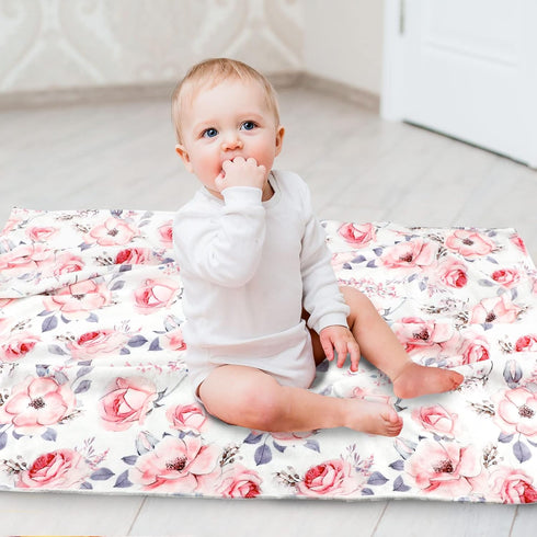 Baby Blanket for Girls, Super Soft Double Layer Minky Blankets with Dotted Backing, Floral Newborn Nursery Bed Blanket, Pink Flower, 30 X 40 Inche...