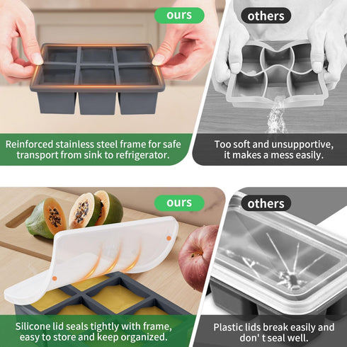 Large Ice Cube Tray for Whiskey: FDDBI Big Square Ice Cube Maker for Cocktail - 2Pack Silicone Old Fashioned Ice Cube Trays - 2inch Huge Cubed Ice...