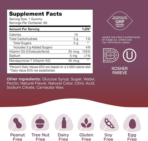 Zahler Chapter One Vitamin D3 K2 Gummies, Contains 1000IU of Vitamin D3 and 45MCG of Vitamin K2, D3 & K2 Gummy Supplement, Kosher, 60 Gummies...