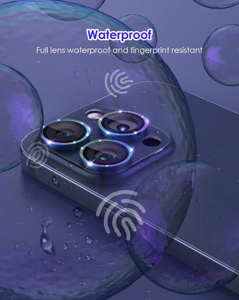 Compatible for iPhone 15 Pro/iPhone 15 Pro Max Camera Lens Protector Tempered Glass Screen Clear, Anti-Explosion Metal Ring Camera Cover for iPhon...