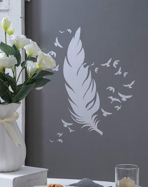 GSS Designs Feathers Wall Art Stencil Pack of 2 - Reusable Stencils(12x16inch) - Feather Birds Painting Template for Floor, Wall, Tile, Fabric, Wo...