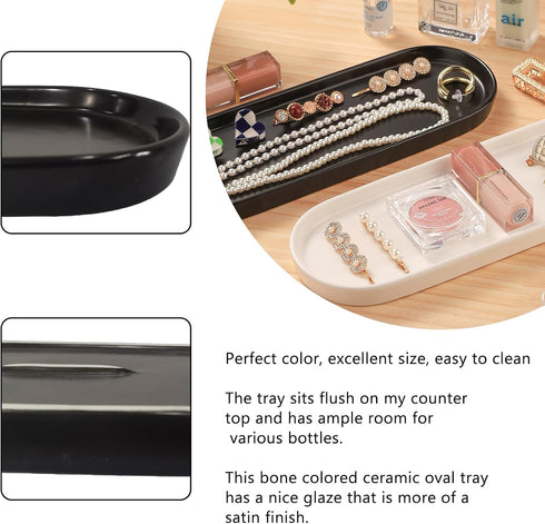 VanEnjoy White Vanity Tray for Bathroom Counter, Long Narrow Tray Ceramic Tray for Kitchen Counter for Soap Bottles...