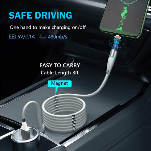 AICase Magnetic Charging Cable, Super Organized Retractable Fast Charging Cable,3 in 1 Self Winding Phone Cable with Data Transmission, Cable for ...