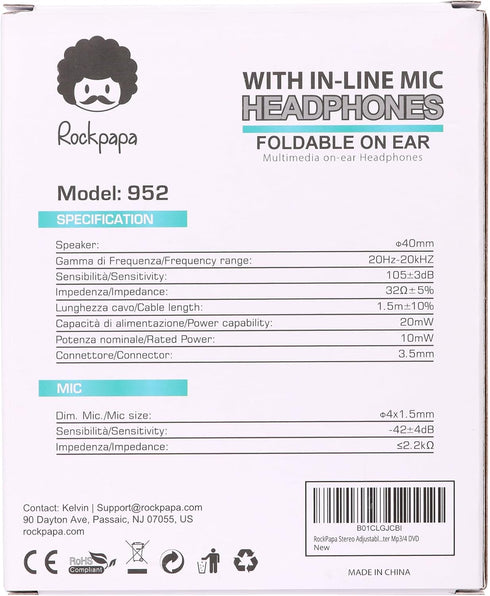 rockpapa 950 Wired Headphones for Kids Girls Boys for School Classroom with Microphone, On-Ear Foldable Corded Headphones with Jack 3.5mm for Lapt...