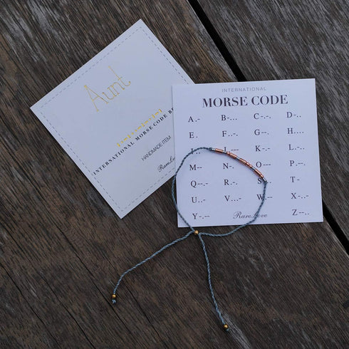 RareLove Aunt Morse Code Bracelets Best Aunt Christmas Gift Women Rose Golden Beads Grey String Bracelet...