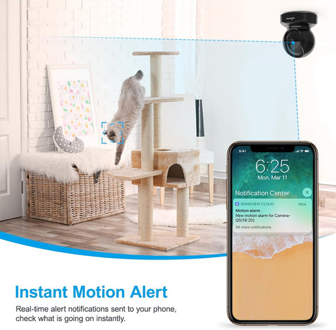 Wansview Security Camera Indoor, 360 Degree WiFi Home Security Cameras for Pet/Dog/Nanny, 2 Way Audio Night Vision, Works with Alexa, with TF Card...