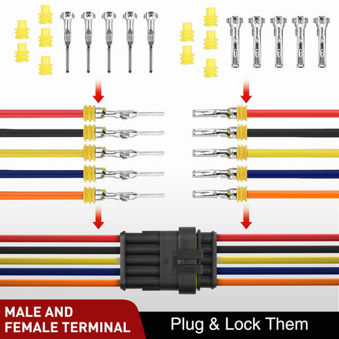 Nilight 220PCS 5 Pin Electrical Connector ?Plug Male Female Terminal Wire Connector Waterproof Connectors 5 Way Automotive Connect Set for Car Tru...