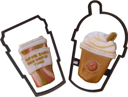 COFFEE COOKIE CUTTERS Espresso Café Americano Coffee To Go Latte Mocha And Iced Coffee Brew Cappuccino Cookie Cutters Made In The USA (2 Pack)...