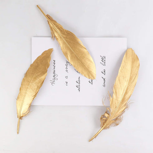 HaiMay 80 Pieces Gold Feathers for Craft Wedding Home Party Decorations, 6-8 Inches Goose Feathers Gold Craft Feather...