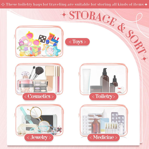 6 Pcs Clear Makeup Bag Clear Toiletry Bags PVC Waterproof Portable Makeup Travel Bag Transparent Cosmetic Bag with Zipper for Women Men Airport Tr...