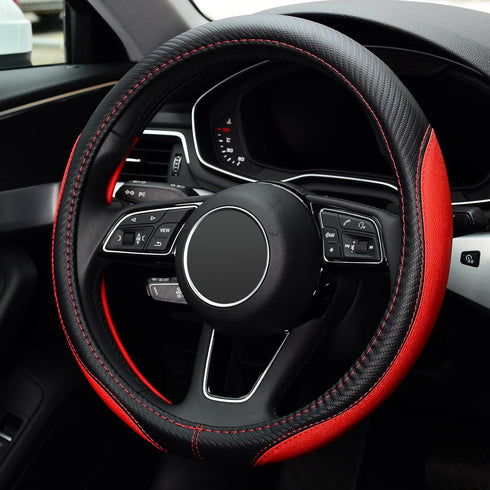 LABBYWAY Microfiber Leather Auto Car Steering Wheel Cover, Universal 15 Inch Anti-Slip Wheel Protector, Red...