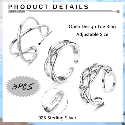 Florideco 3Pcs S925 Sterling Silver Toe Rings for Women Open Toe Rings Comfort-Fit Adjustable Toe Rings Celtic Knot Turquoise Finger Foot Jewelry ...