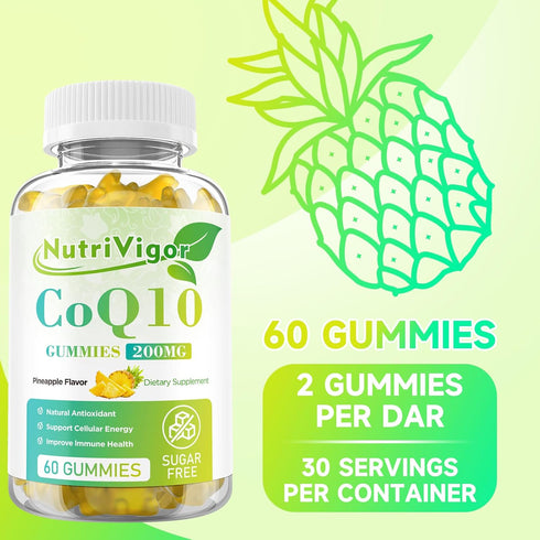 CoQ10 Gummies, Coenzyme Q10 Supplement 200mg, High Absorption CoQ10 Supplement for Cellular Energy and Immune Health, Vegan, Gluten Free, Pineappl...