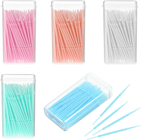 500pcs Double Head Dental Floss Interdental Brush 2-in-1 Disposable Plastic Multicolor Dental Pick Braces Cleaner Brush Oral Care Toothpicks (5 Pa...