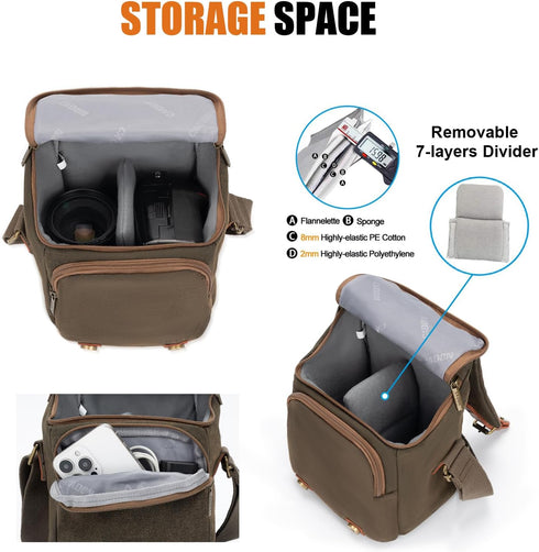 CADeN Compact Camera Bag Case Canvas Leather Trim Compatible for Nikon, Canon, Sony Mirrorless Camera and Lenses Waterproof, Camera Shoulder Messe...
