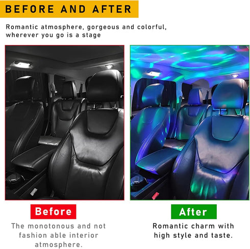USB Star Night Light Projector, Portable Car Roof Sound Activated Atmosphere Lamp, Adjustable Auto Interior Atmosphere Decorative Light for Vehicl...