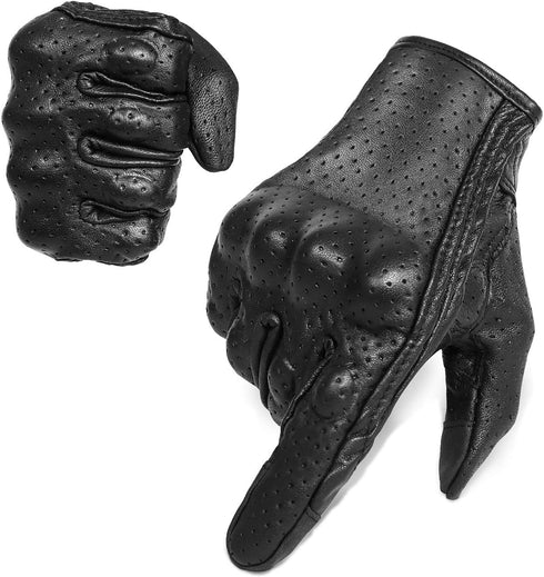 Superbike Full Finger Goat Skin Leather Touch Screen Motorcycle Gloves Men/Women S,M,L,XL,XXL (Perforated, L)...