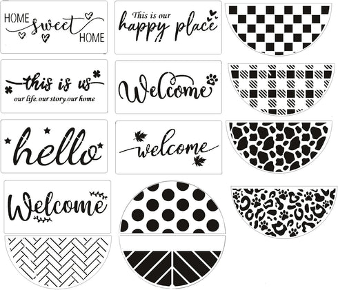 Welcome Stencils for Painting on Wood Half Round Stencils for Wood Sign Hello Half Circle Stencils for Crafts Reusable (14Pcs)...