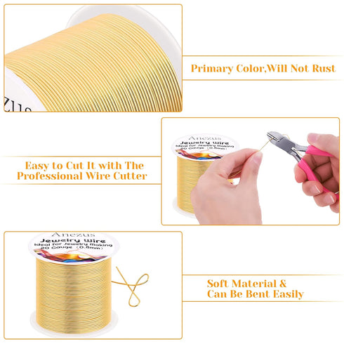 anezus 20 Gauge Jewelry Wire, 28 Yards Craft Wire Tarnish Resistant Copper Beading Wire for Jewelry Making Supplies and Crafting(KC Gold)...