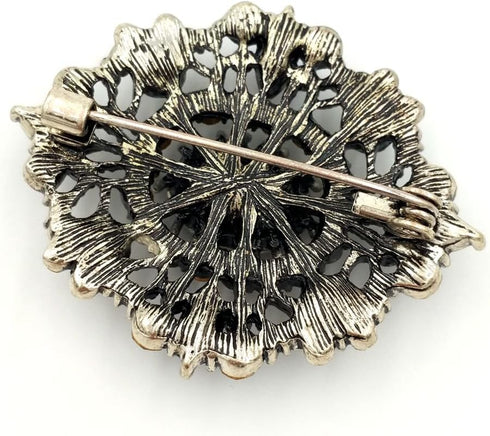 Antique Gold Tone Geometric Foliate Filigree Art Deco Blue Oval Shaped Brooch (Blue)...