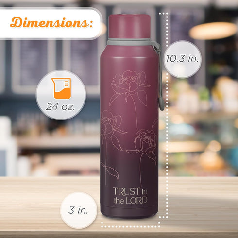 Christian Art Gifts Stainless Steel Double Wall Vacuum Sealed Insulated Water Bottle for Women: Trust in the Lord Bible Verse, Leak/Spill-proof, S...