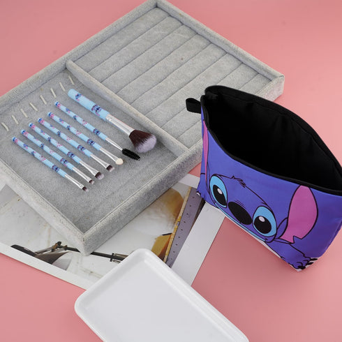 7 Pcs Stitch Makeup Brushes Set with Travel Cosmetic Bag Cartoon Cosmetic Eyelash Eyeshadow Brush for Her (7 Pcs/with makeup bag)...