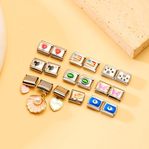 RINHOO 9mm Italian Starter Charm Bracelet Starting Italian Charm Bracelet Link Square Silver Interlocking Stainless Steel Modular Links...