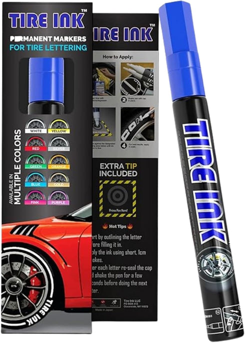 Color Tire Paint Pen - Waterproof Permanent Paint Pens for Car Wheels Lettering | Car Wash Safe and Durable | Made in Japan (Blue, 1 Pen)...
