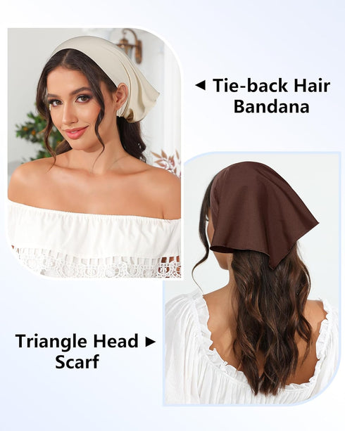AWAYTR 3Pcs Floral Hair Bandanas Chiffon Head Kerchief for Women Girls Boho Hair Scarf Headband Bandana Daisy Lace Head Scarf (Solid Color - Beige...