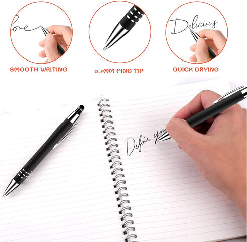 Cobee® Stylus Tip Ballpoint Pens, 6 Pieces 1.0mm Retractable Ball Point Pen Medium Point Smooth Writing Pen Black Ink Metal Pen Stylus Nice Pen fo...