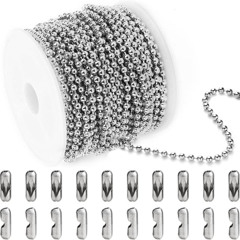 Jishi Steel Ball Chain Bead Dog Tag Chain Beaded Necklace Chains for Jewelry Making Bracelet Military Crafts, Silver Metal Pull Chain Small Ball B...