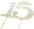 Number 15 Quinceanera Rhinestone Princess Crown Monogram Cake Topper - Sweet 15th Birthday Party (Gold)...