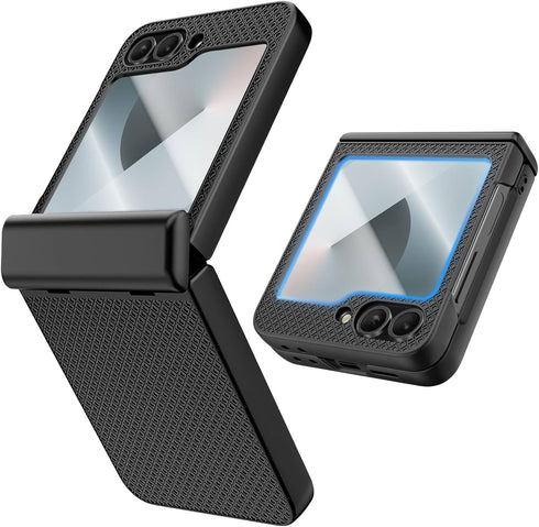 for Samsung Galaxy Z Flip 6 Case with Hinge Protection & Cover Screen Protector, Square Texture, Scratch Resistant, Shockproof, Rugged Slim Fit Ph...