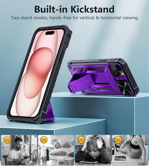 FNTCASE for iPhone 15 Plus Case: Heavy Duty Shockproof Cover with Kickstand | Rugged Military Grade Drop Proof Protection Matte Textured TPU Prote...