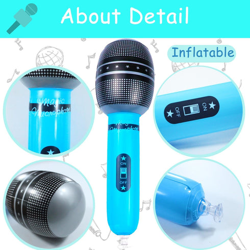 10 PCS Inflatable Microphones Blow up Microphone, Plastic Microphone Toy, for Sing Birthday Party Decorations, Musical Concert Themed Party Suppli...