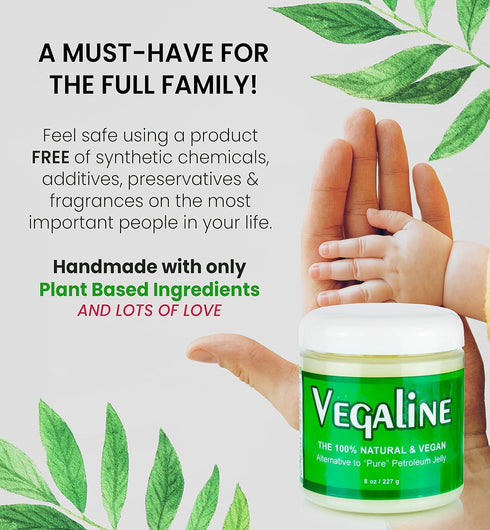 Vegaline - 100% Natural, Vegan & Hypoallergenic Alternative to Petroleum Jelly - Lips, Hands, Baby, Makeup Remover and More (4 oz)...