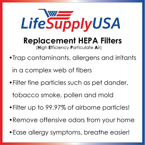 LifeSupplyUSA HEPA Filter Replacement Compatible with Hunter Permalife 30967, 30757, 30755, 30756, 37755...