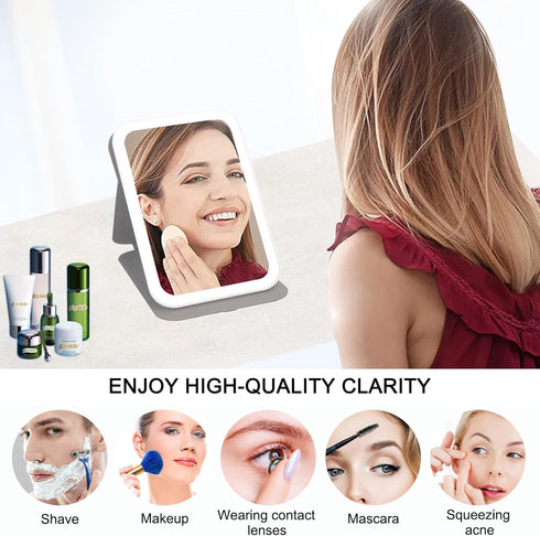 deweisn Rechargeable Travel Makeup Mirror with 60 LED Lights, Lighted Makeup Beauty Mirror,3 Color Lighting,360°Rotation Dimmable Touch Screen,Lig...