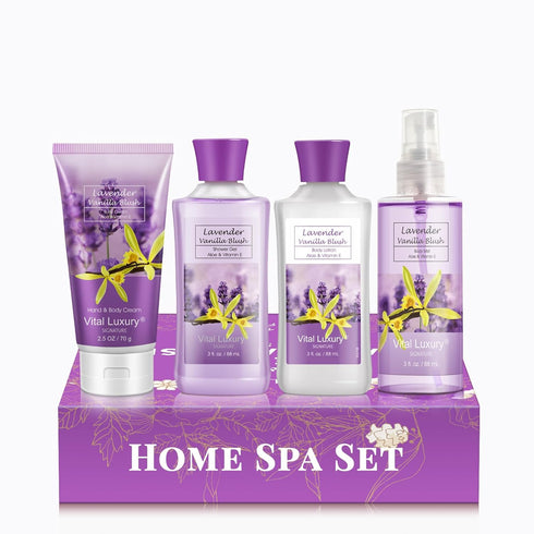 Bath & Body Travel Kit - Lavender Vanilla Blush Fragrance Mist, Body Lotion, Shower Gel, and Body Cream - Ideal 3 Fl Oz Skincare Gift Set for Home...