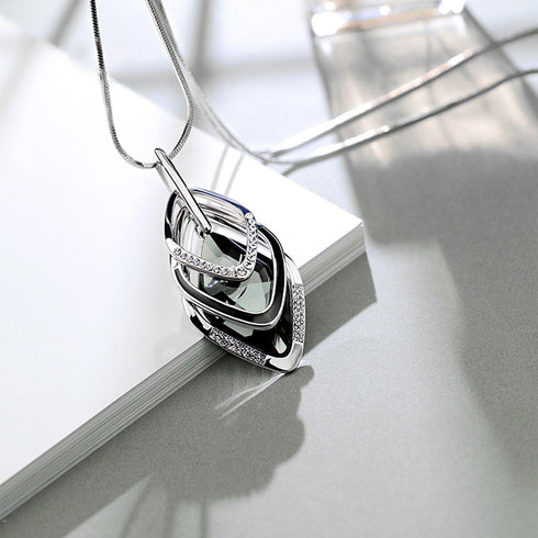 Long Chain Necklace for Women Crystal Sweater Triple Stack Zirconia Pendant Rhombic Rhinestone Pendant Necklace-Silvertone Fashion Jewelry for Wom...