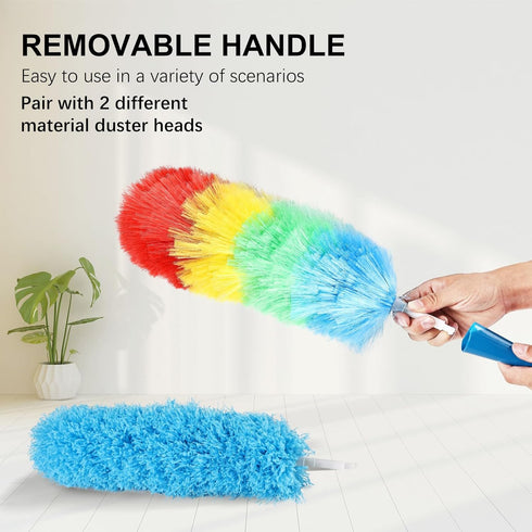 Rainbow Static Duster 24inch Reusable Microfiber Electrostatic Dusters with 2 Beandable and Washable Duster Head for Cleaning Home, Office, Car...