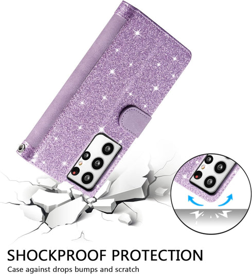 UEEBAI Wallet Case for Samsung Galaxy S21 Ultra 5G, Retro 9 Card Holder Slots Zipper Pocket PU Leather Handbag Cover Magnetic Closure Kickstand wi...