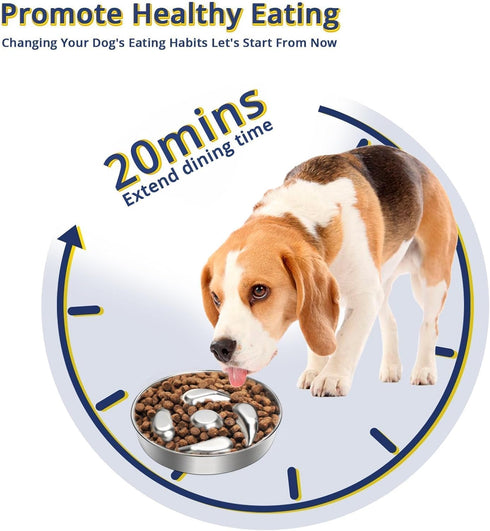 1Pack Slow Feeder Dog Bowls for Medium to Big Dogs - 3 Cup Capacity, Dual-Design for Dry and Wet Food, 304 Stainless Steel, Anti-Slip Base - Preve...