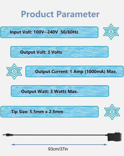 3V 1A Power Adapter Supply 3W AC/DC Adapter 100-240V 50/60Hz to DC 3V 1A Power Supply Transformer with 5.5mm x 2.5mm US Plug for Mini Fan Speaker ...