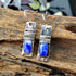 Unique Handmade Bohemian Enamel Vintage Matt Silver Bar Dangle Earrings Chic Round Blue Gemstone Geometric Square Drop Earrings for Women Statemen...
