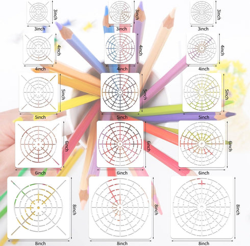 15 Pieces Mandala Dot Painting Tool Stencils Set, 8/12/16 Segment 3/4/5/6/8 Inches Reusable Mandala Stencil Template for Rock Wood Canvas DIY Pain...