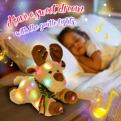 Glow Guards Christmas Reindeer Stuffed Animal Light up Music 15'' Night Light LED Glowing Singing Elk Plush Toy Decoration Birthday for Toddler Ki...