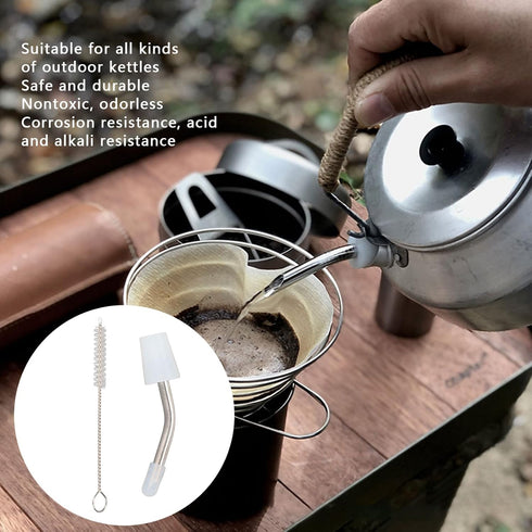 Stainless Steel Extended Kettle Spout with 10cm Brush, Coffee Kettle Spout for Home Kitchen Outdoor Use...